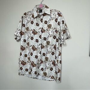 Hurley Men's White, Brown and Navy Patterned Shirt~ Size Large ~ Business Casual
